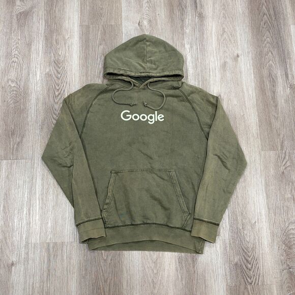 Google Merchandise Store Hoodie Olive Green Raglan Pullover Sweatshirt Medium